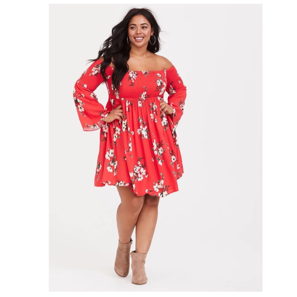TORRID Floral Smocked Off Shoulder Challis Skater Dress Size 1X